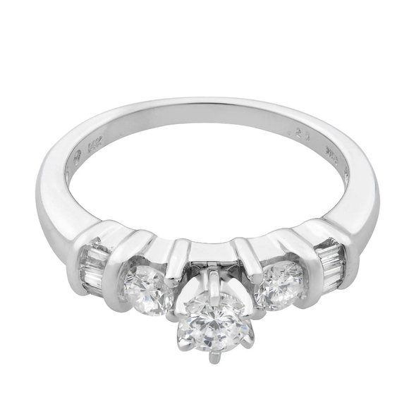 0.50Cttw Round & Baguette Cut Diamond Engagement Ring 14K White Gold Size 7 - Picture 3 of 6